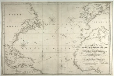 Eine Karte des Atlantischen oder Westlichen Ozeans, die die Route von Nelsons Flotte zeigt, 12. Mai-15. August 1805, 1807